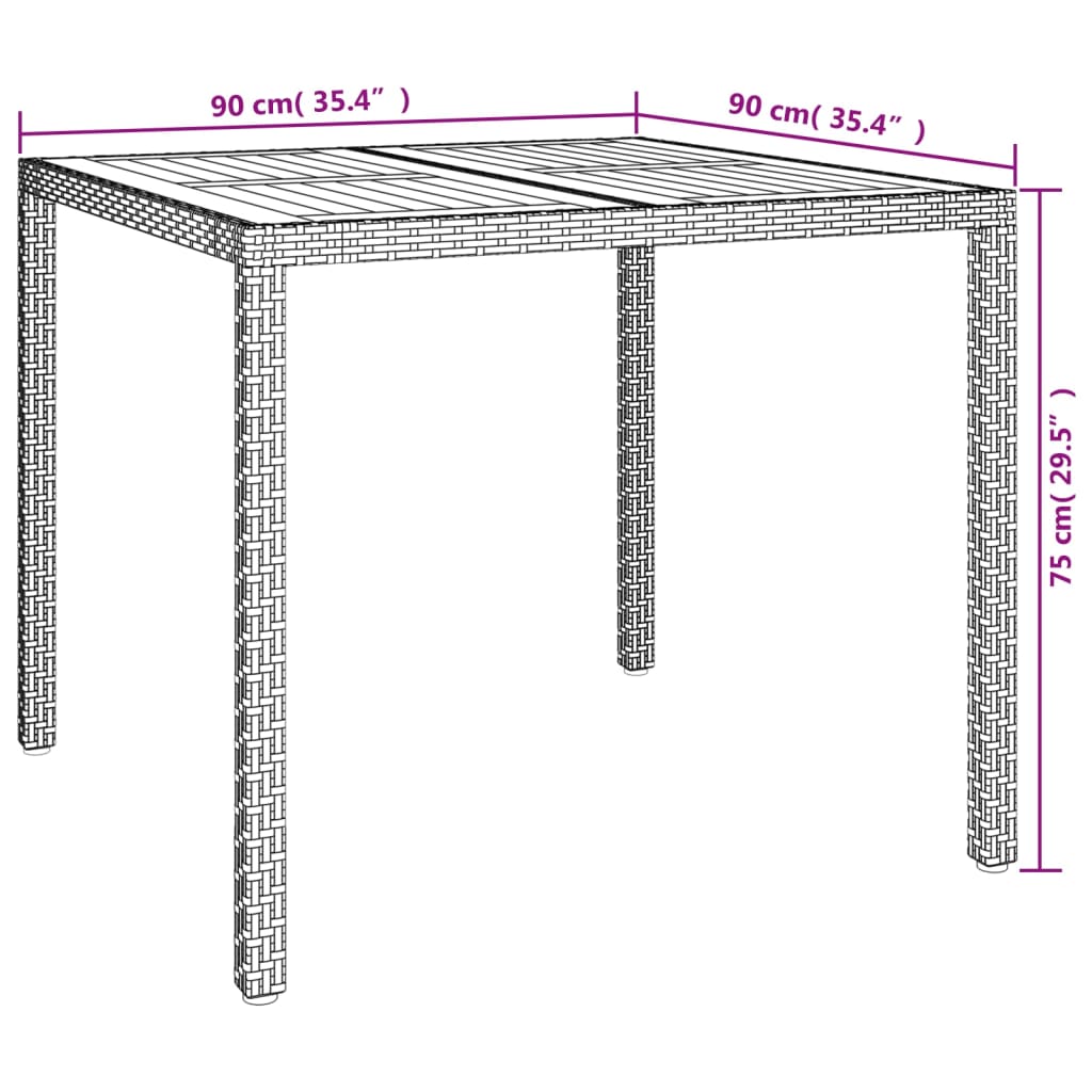 vidaXL Tuintafel 90x90x75 cm poly rattan en acaciahout zwart