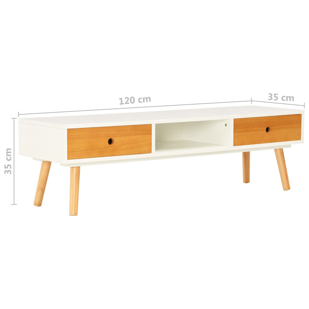 vidaXL Tv-meubel 120x35x35 cm massief grenenhout wit