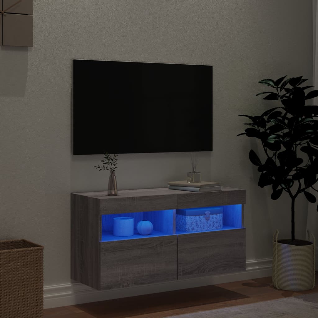 vidaXL Tv-wandmeubel met LED-verlichting 80x30x40 cm grijs sonoma