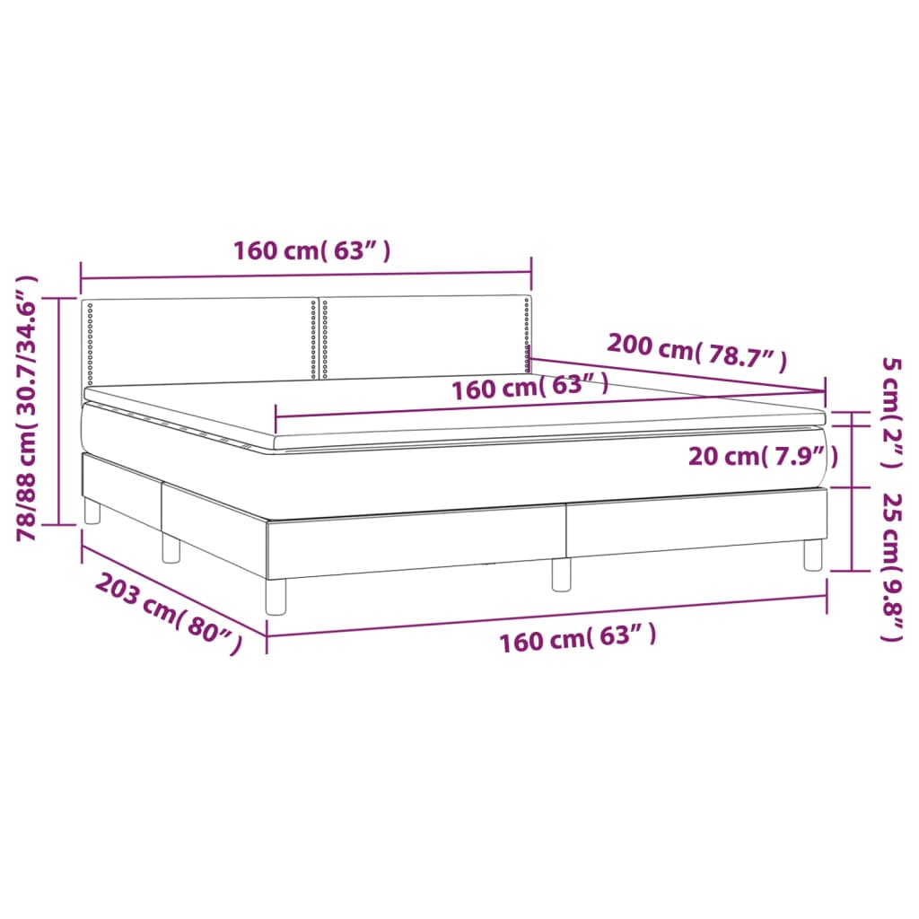 vidaXL Boxspring met matras en LED stof donkergrijs 160x200 cm