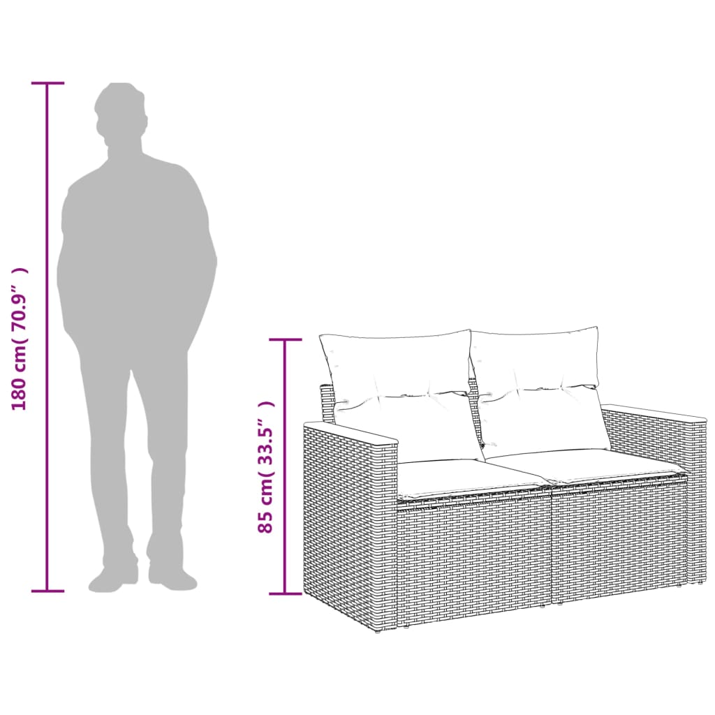 vidaXL Tuinbank 2-zits met kussens poly rattan grijs