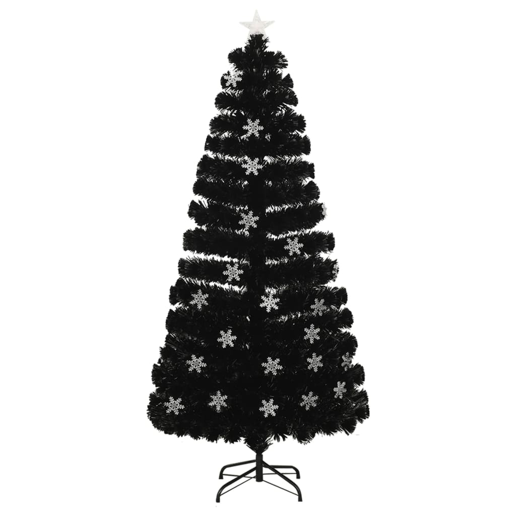 vidaXL Kerstboom met LED-sneeuwvlokken 150 cm glasvezel zwart