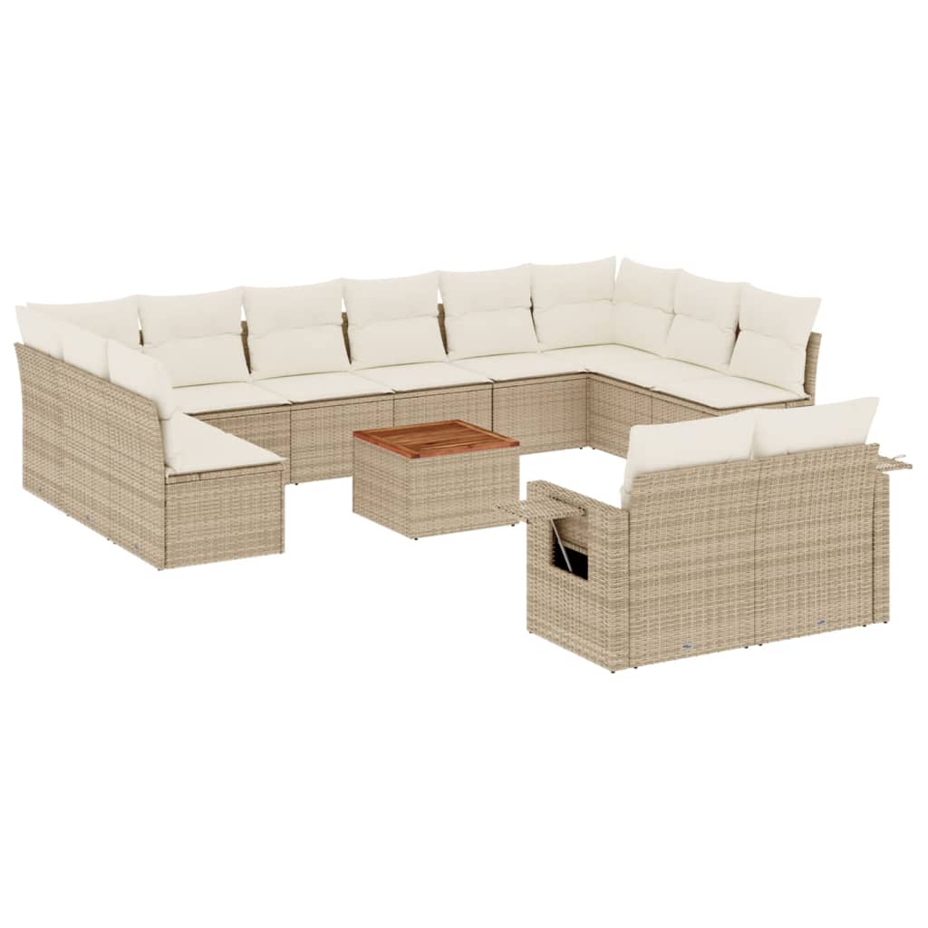 vidaXL 13-delige Loungeset met kussens poly rattan beige