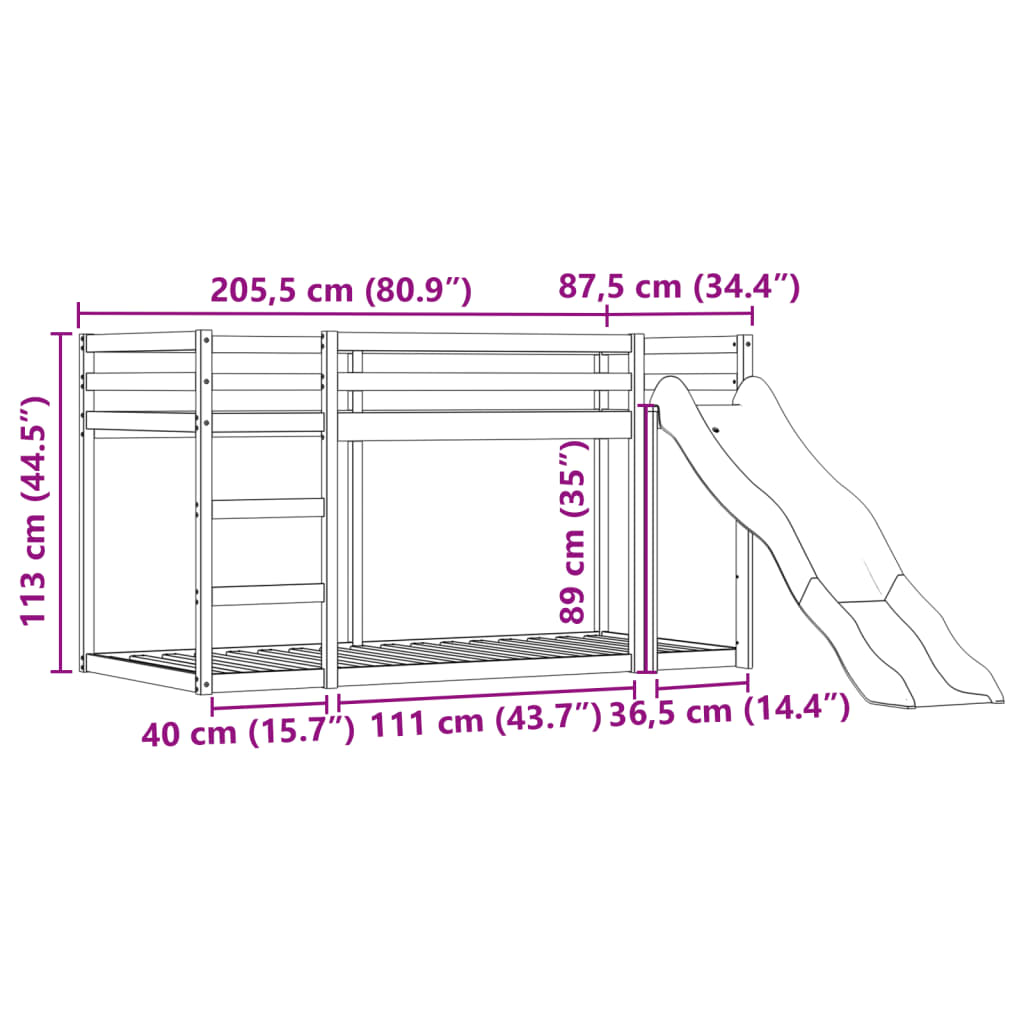 vidaXL Stapelbed met glijbaan en gordijnen wit en zwart 80x200 cm