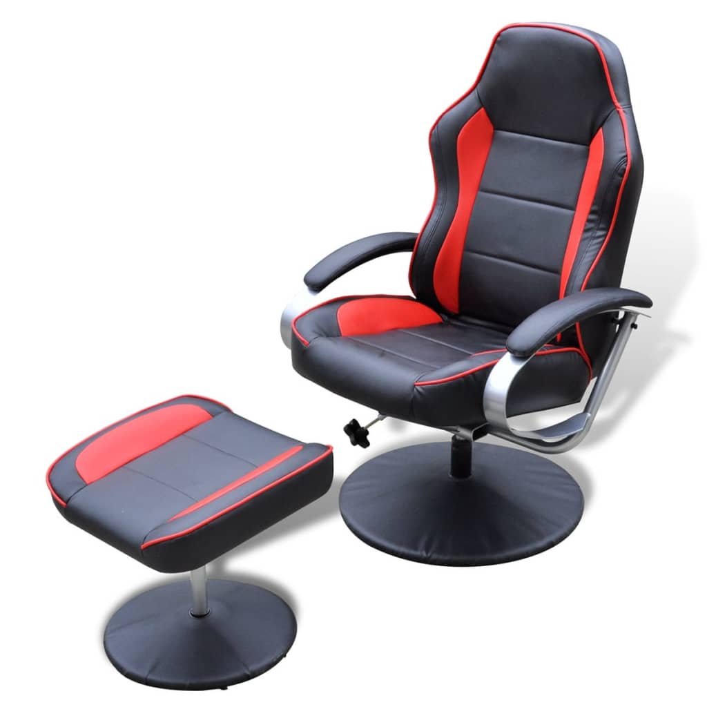 vidaXL Fauteuil met voetenbankje kunstleer zwart en rood