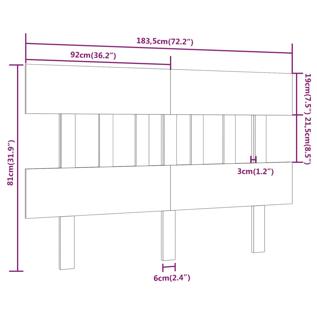 vidaXL Hoofdbord 183,5x3x81 cm massief grenenhout honingbruin