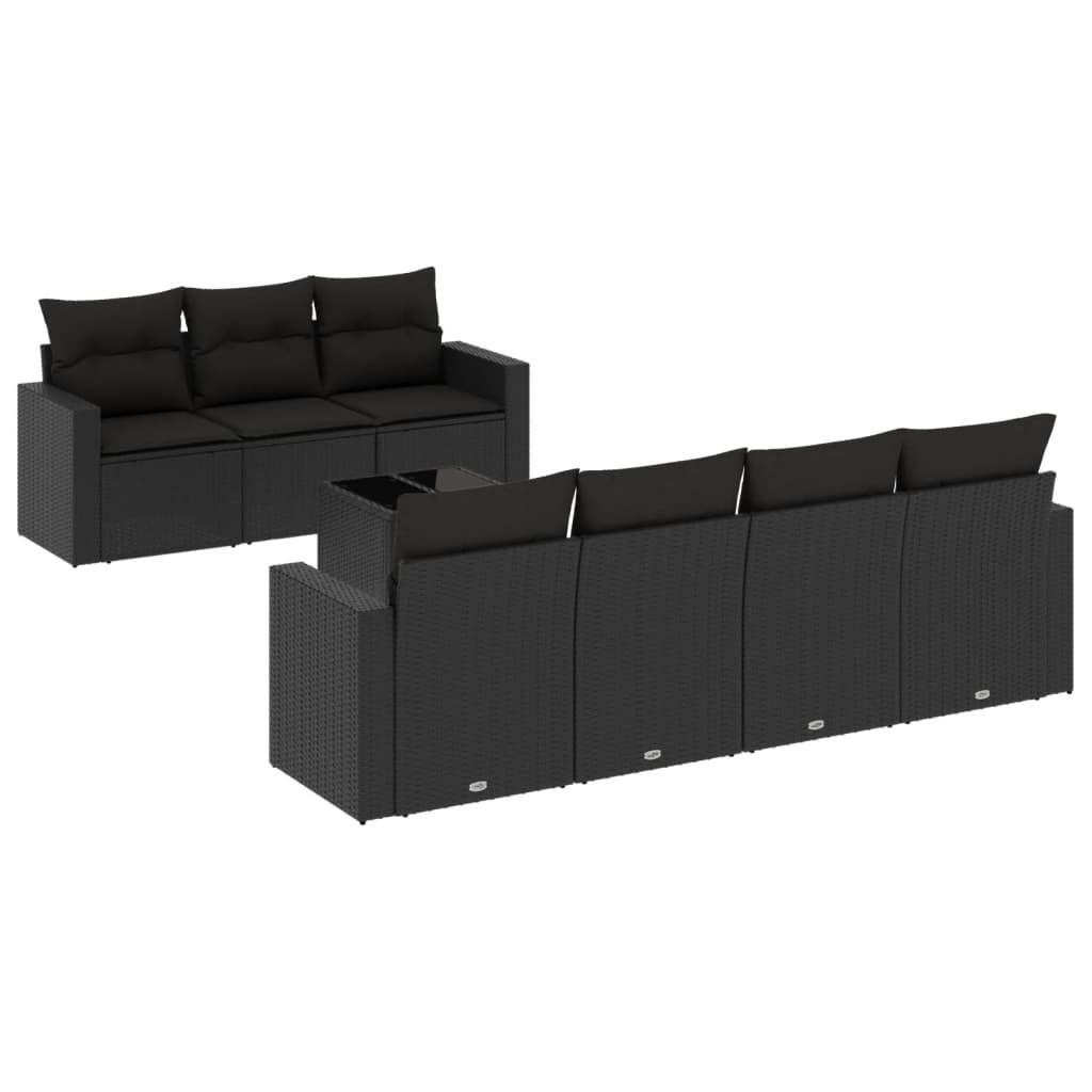 vidaXL 8-delige Loungeset met kussens poly rattan zwart