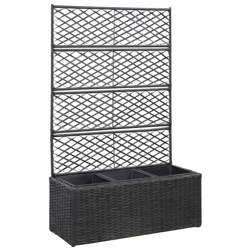 vidaXL Latwerkplantenbak verhoogd met potten 83x30x130 cm rattan zwart