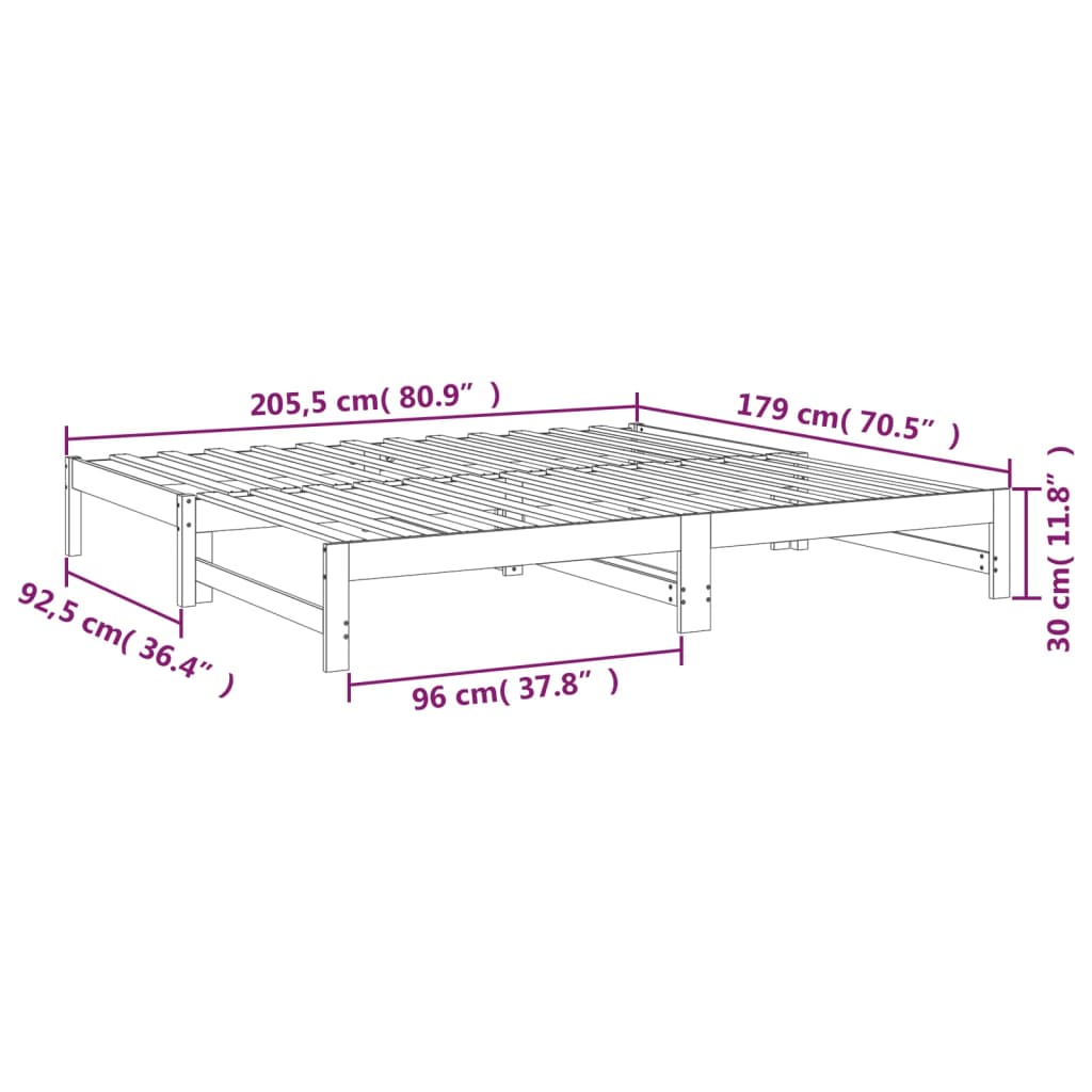 vidaXL Slaapbank uitschuifbaar massief grenenhout grijs 2x(90x200) cm