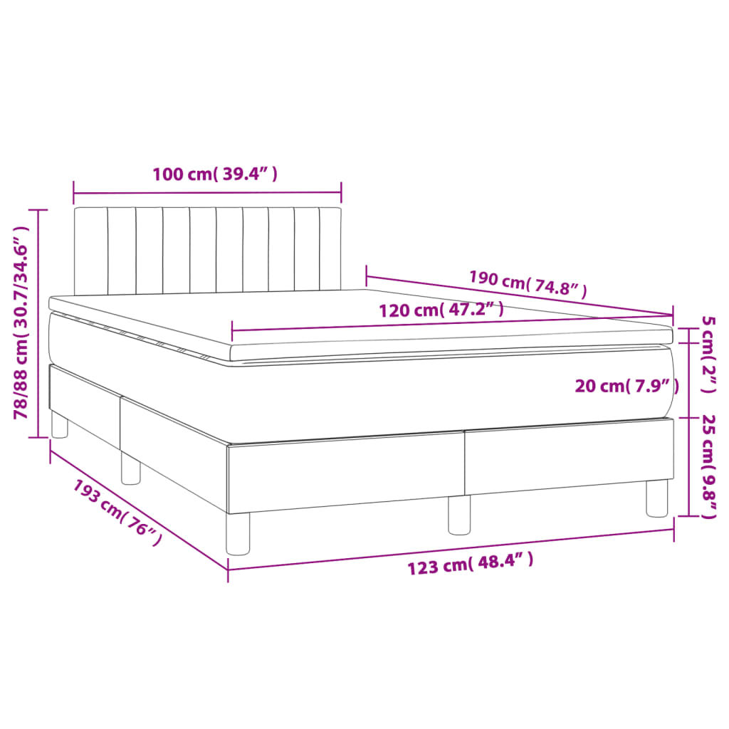 vidaXL Boxspring met matras en LED stof taupe 120x190 cm