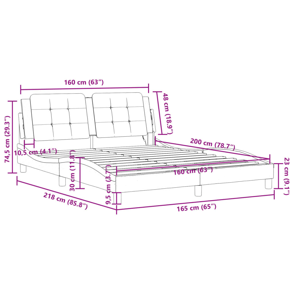 vidaXL Bedframe met LED-verlichting kunstleer wit en zwart 160x200 cm