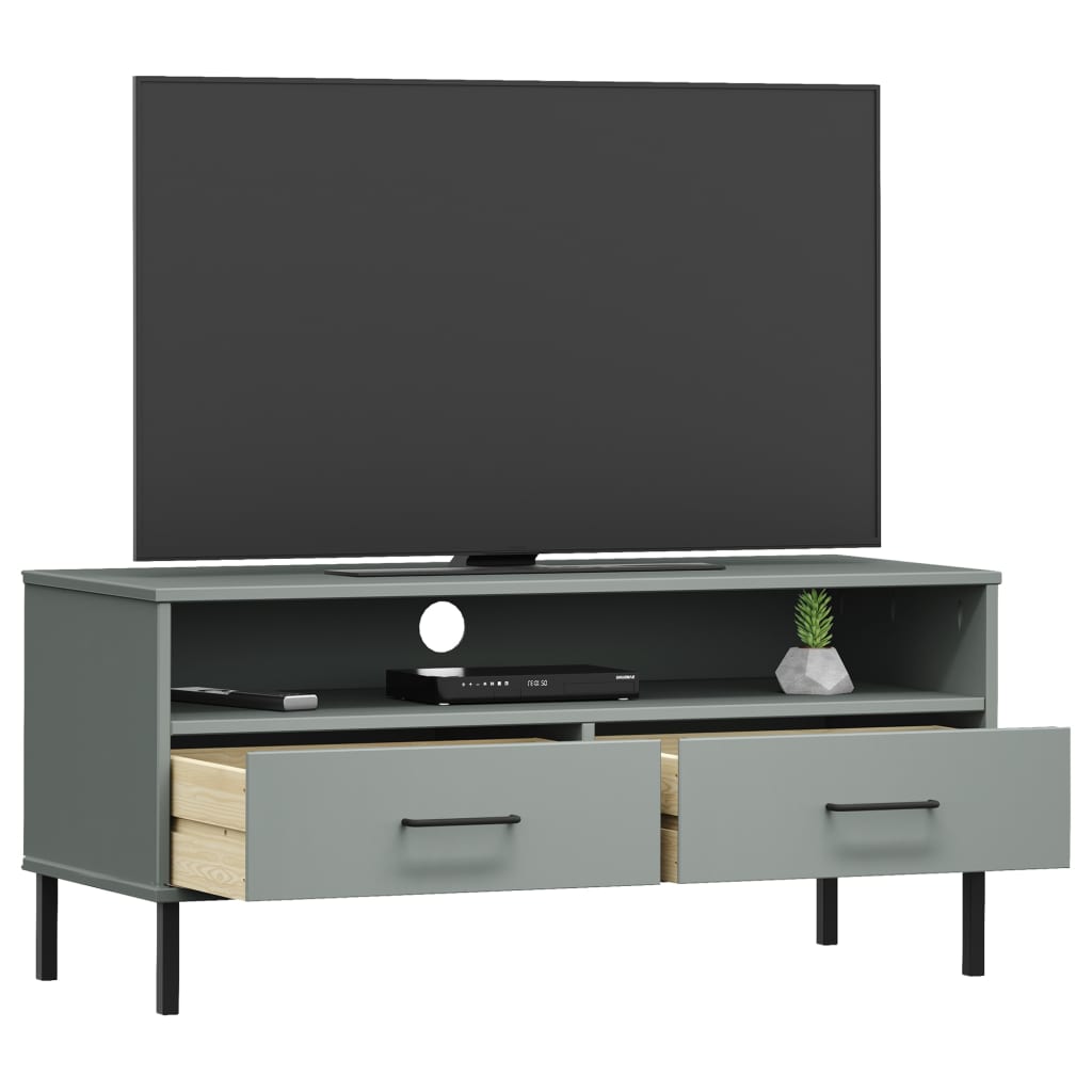 vidaXL Tv-meubel met metalen poten OSLO massief grenenhout grijs