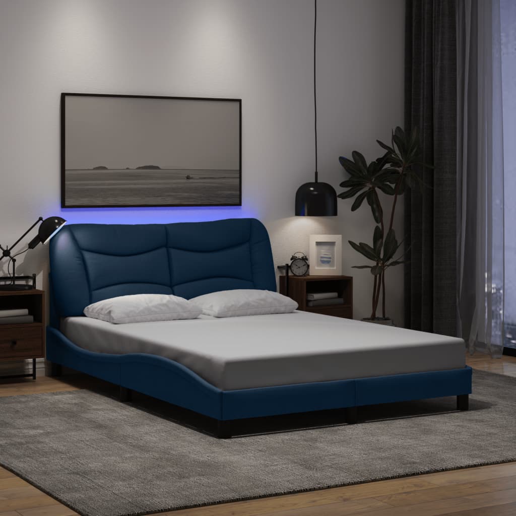 vidaXL Bedframe met LED-verlichting stof blauw 140x200 cm