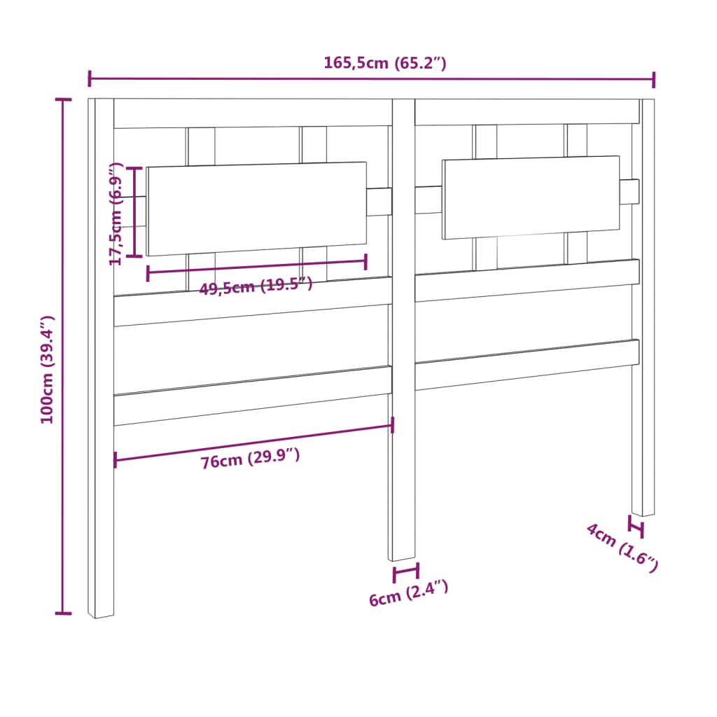 vidaXL Hoofdbord 165,5x4x100 cm massief grenenhout grijs