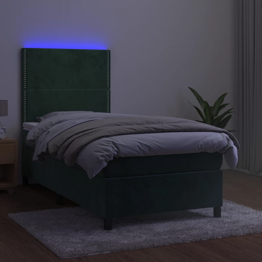 vidaXL Boxspring met matras en LED fluweel donkergroen 80x200 cm