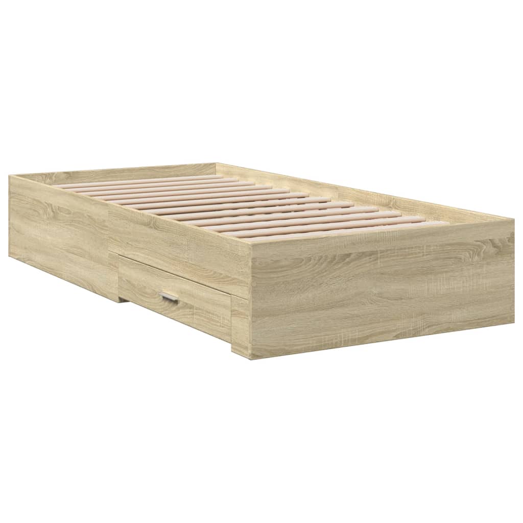 vidaXL Bedframe met lades bewerkt hout sonoma eikenkleurig 90x200 cm