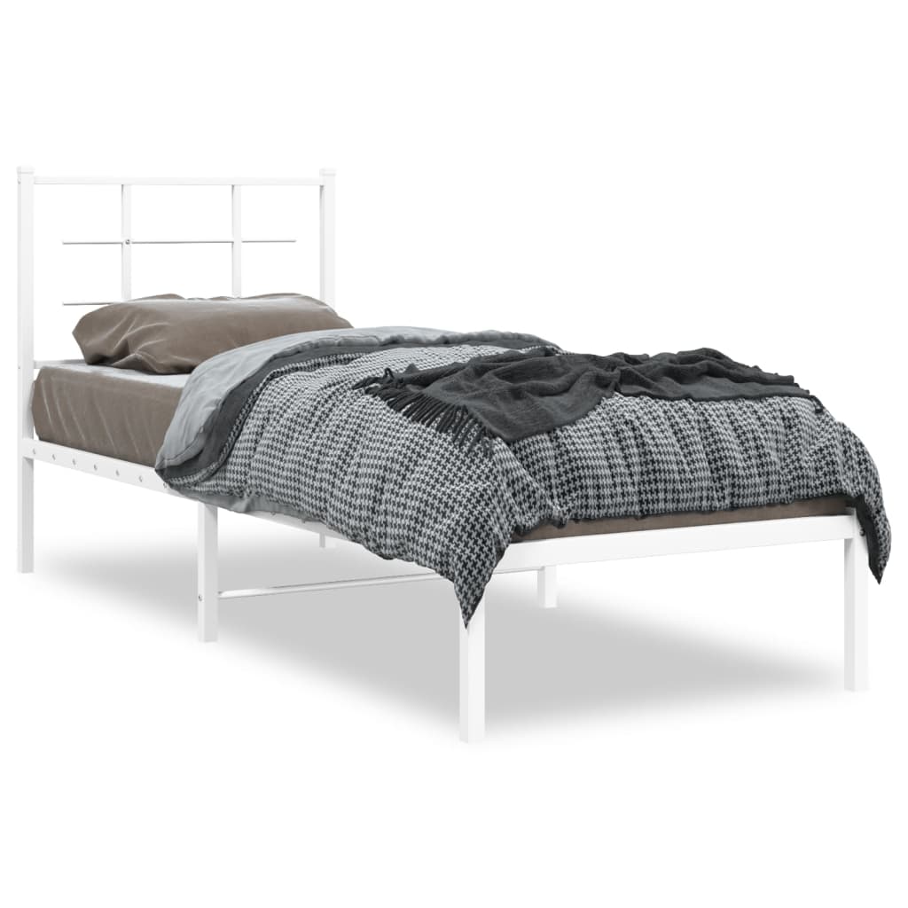 vidaXL Bedframe met hoofdbord zonder matras metaal wit 75x190 cm