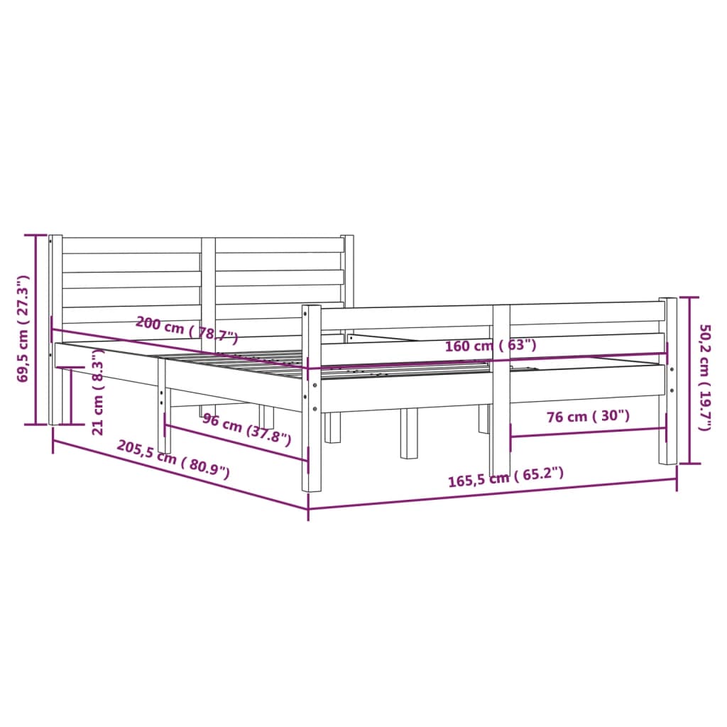 vidaXL Bedframe massief hout honingbruin 160x200 cm