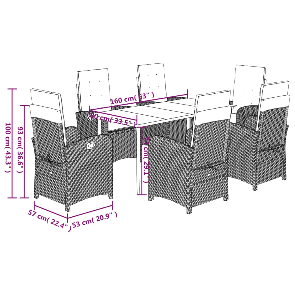 vidaXL 7-delige Tuinset met kussens poly rattan grijs