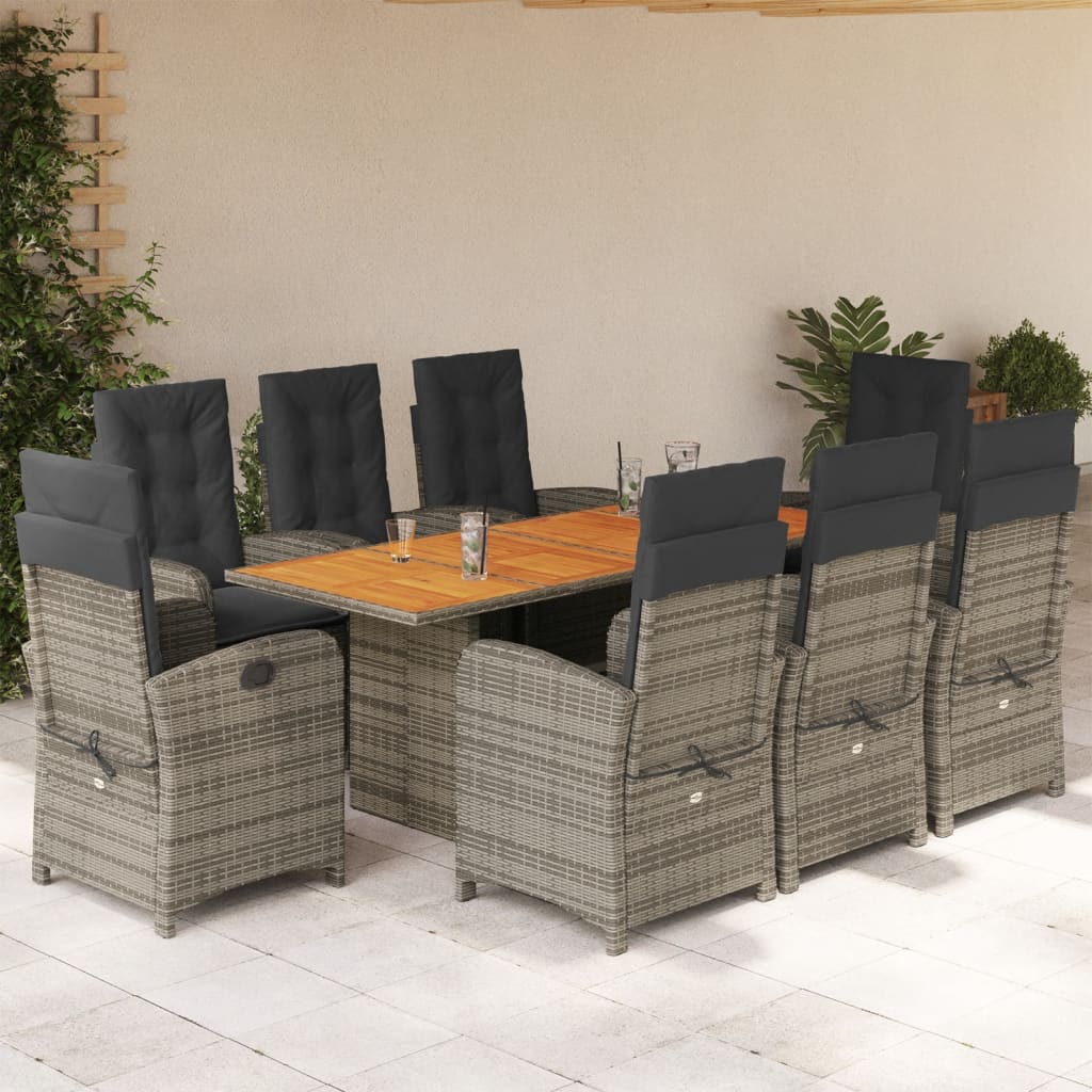 vidaXL 9-delige Tuinset met kussens poly rattan grijs