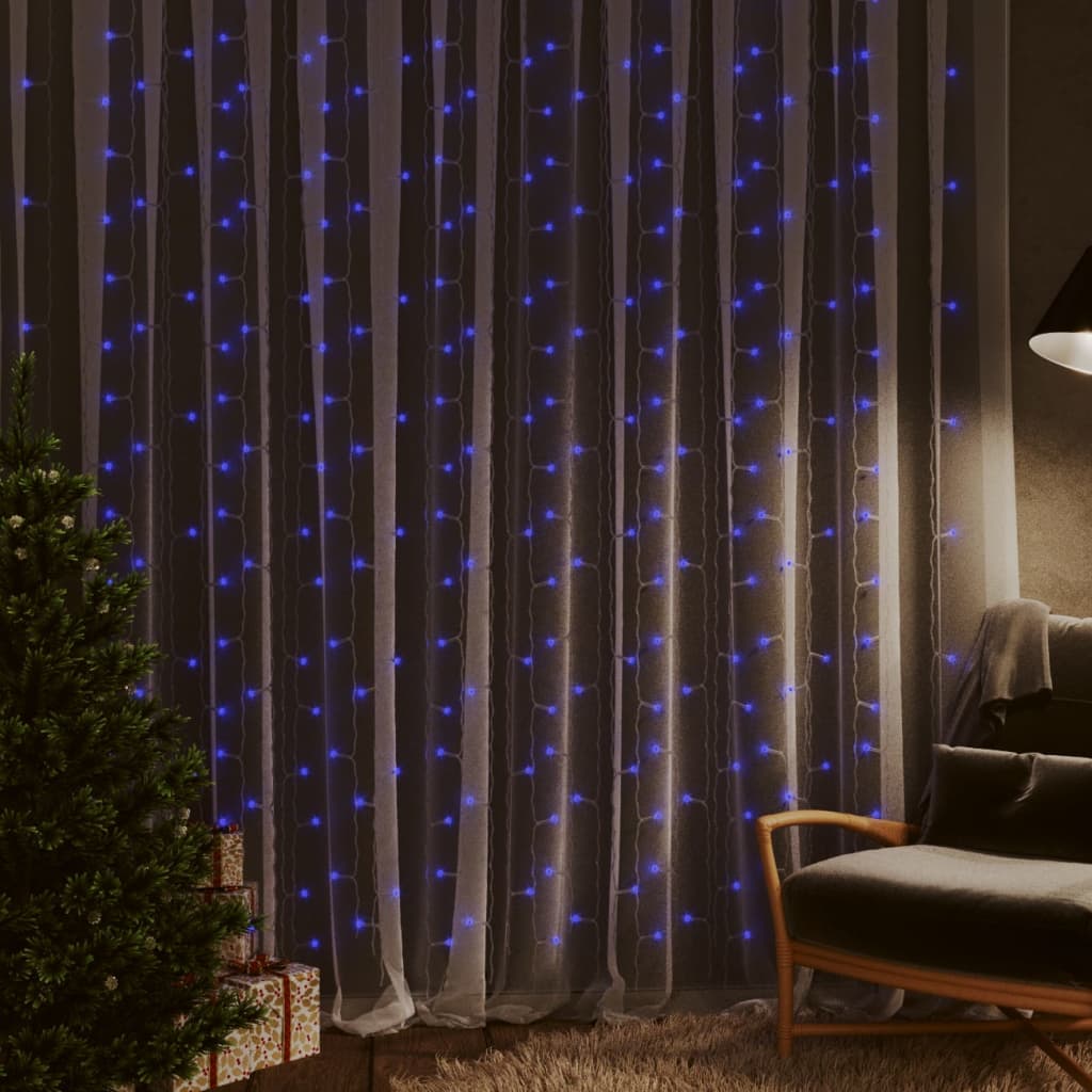 vidaXL Lichtsnoergordijn met 300 LED's en 8 functies 3x3 m blauw