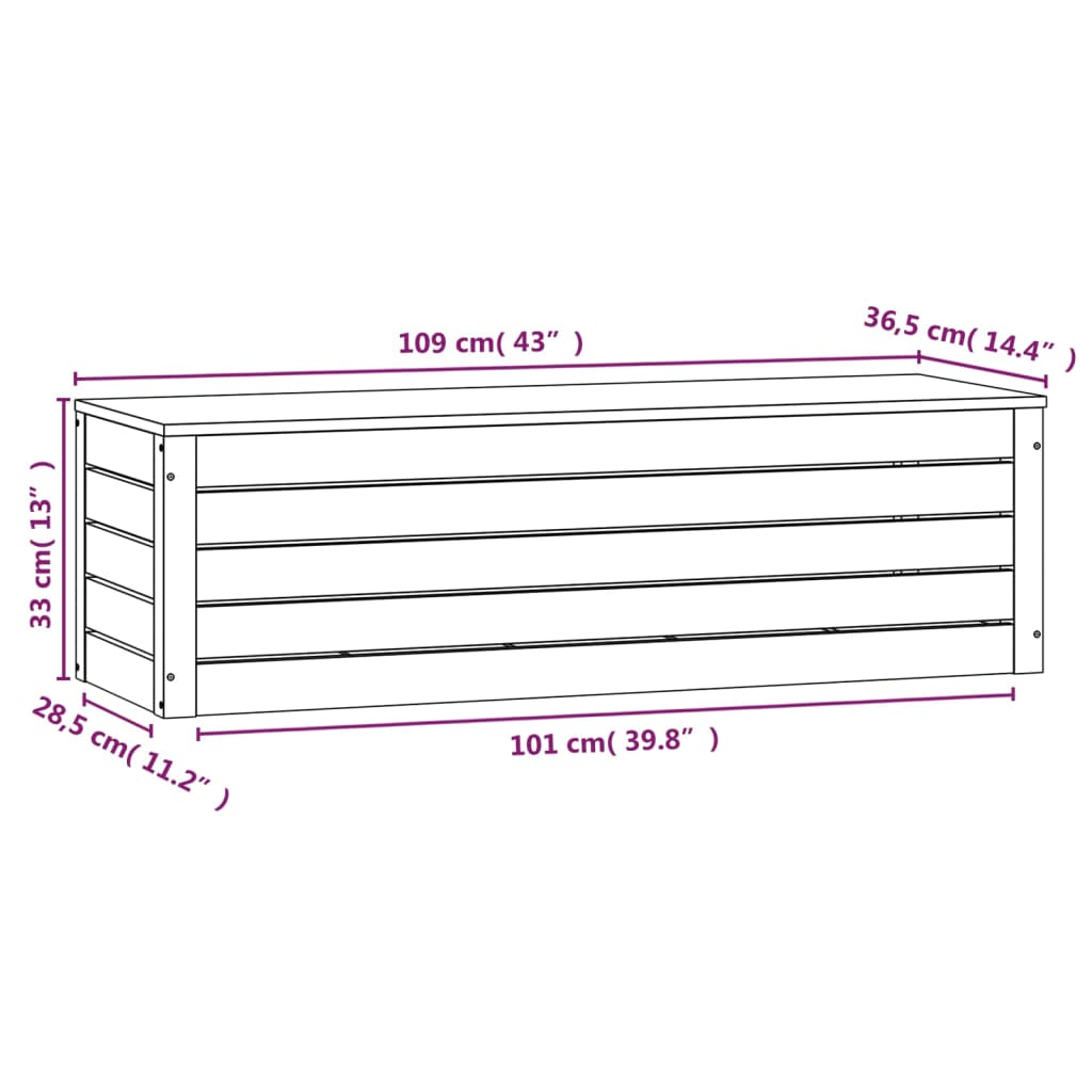 vidaXL Opbergbox 109x36,5x33 cm massief grenenhout