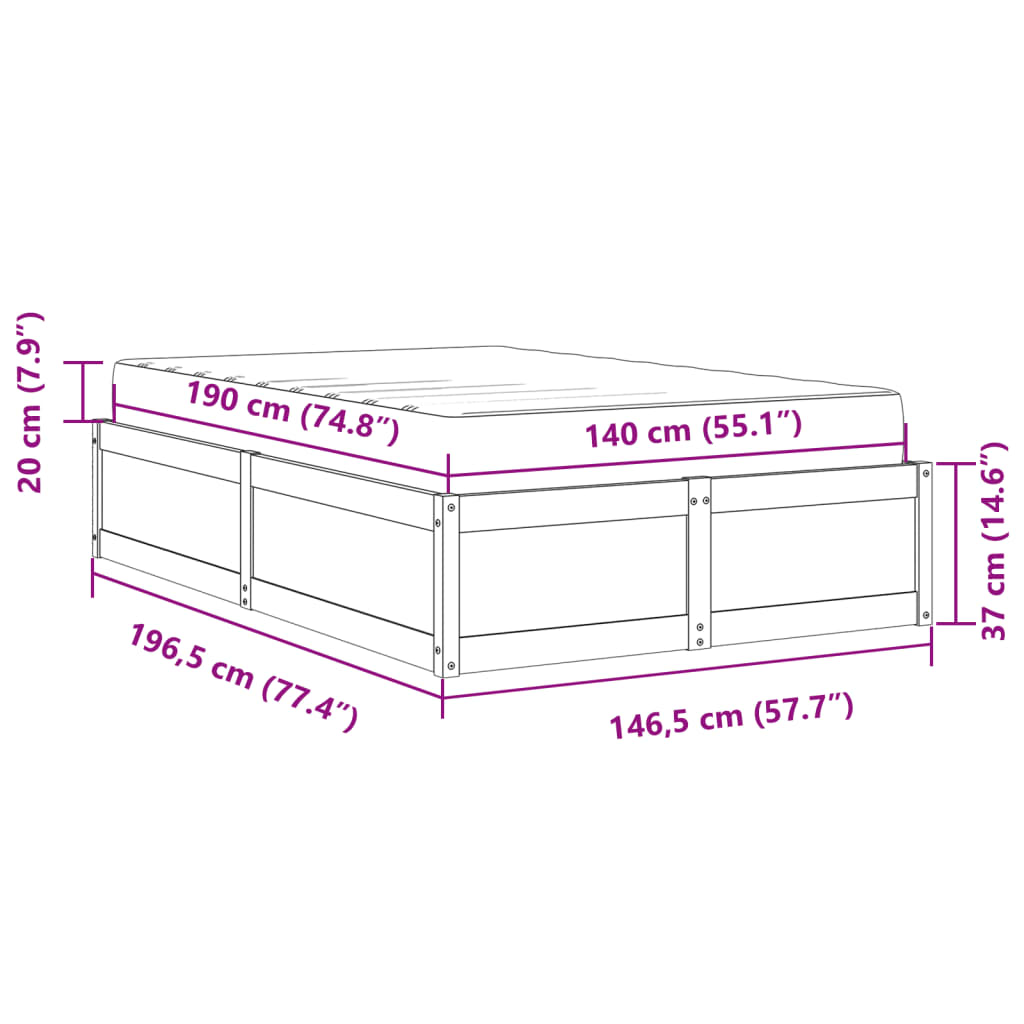 vidaXL Bed met matras massief grenenhout wasbruin 140x190 cm