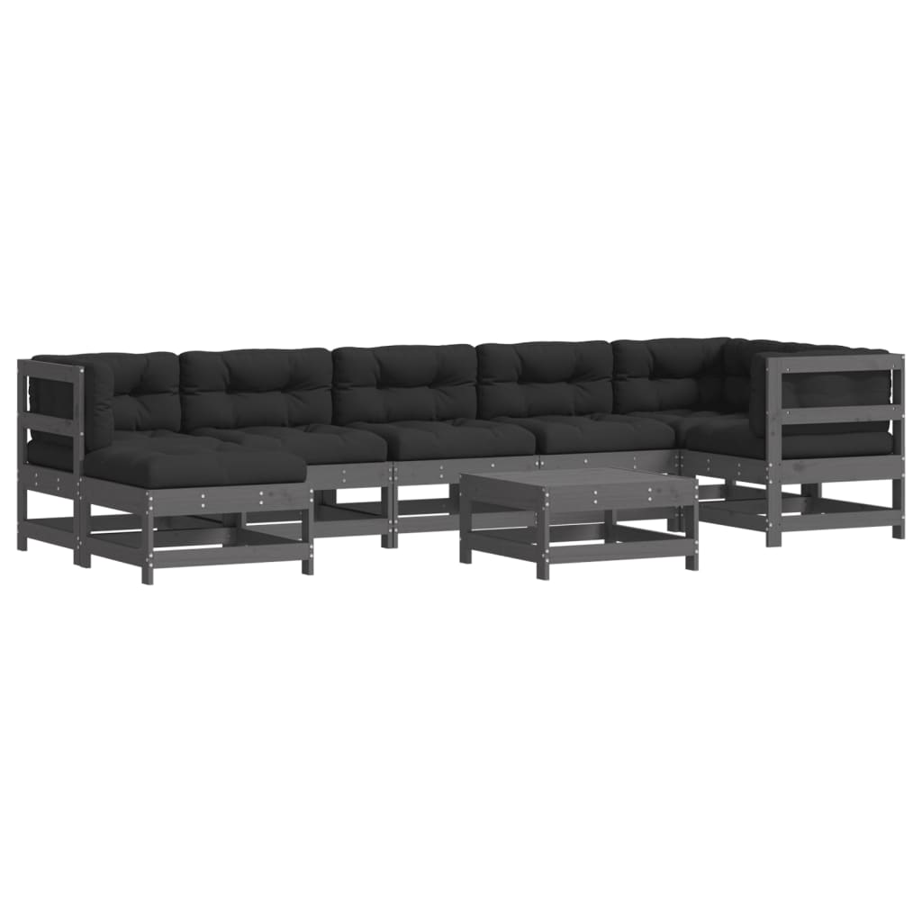 vidaXL 8-delige Loungeset met kussens massief hout grijs