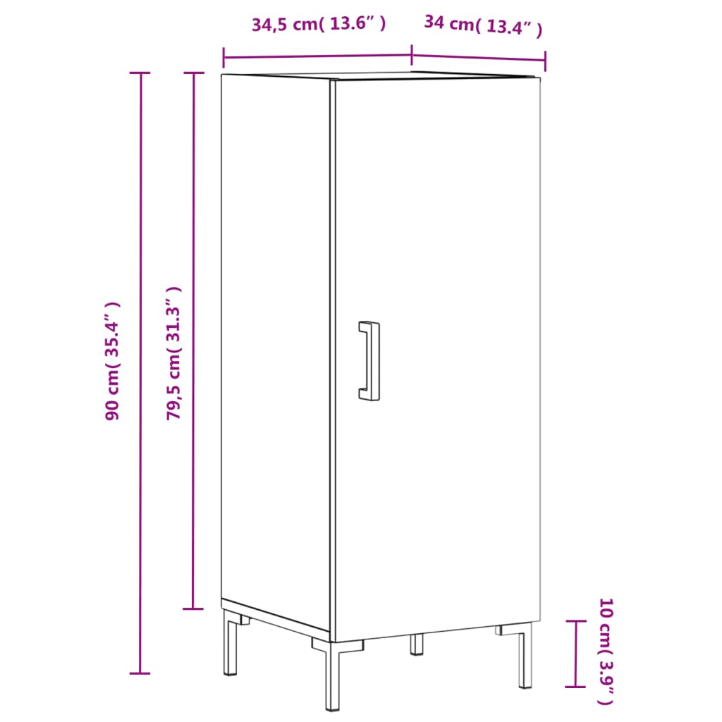 vidaXL Dressoir 34,5x34x90 cm bewerkt hout gerookt eiken