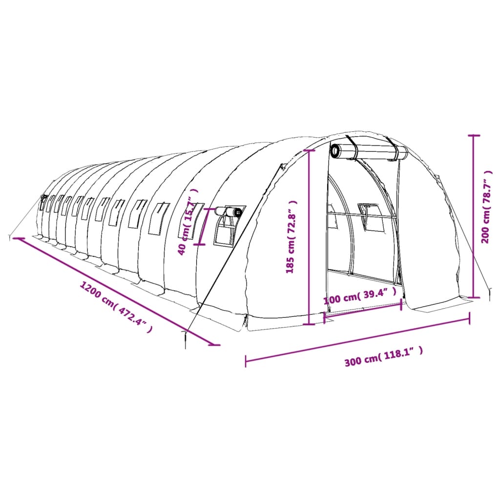 vidaXL Tuinkas met stalen frame 36 m² 12x3x2 m groen