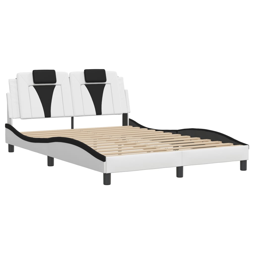 vidaXL Bedframe met hoofdbord kunstleer zwart en wit 140x200 cm