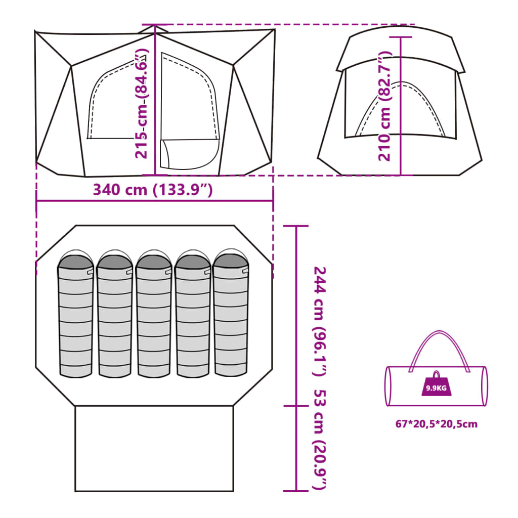 vidaXL Tent 5-persoons waterdicht groen