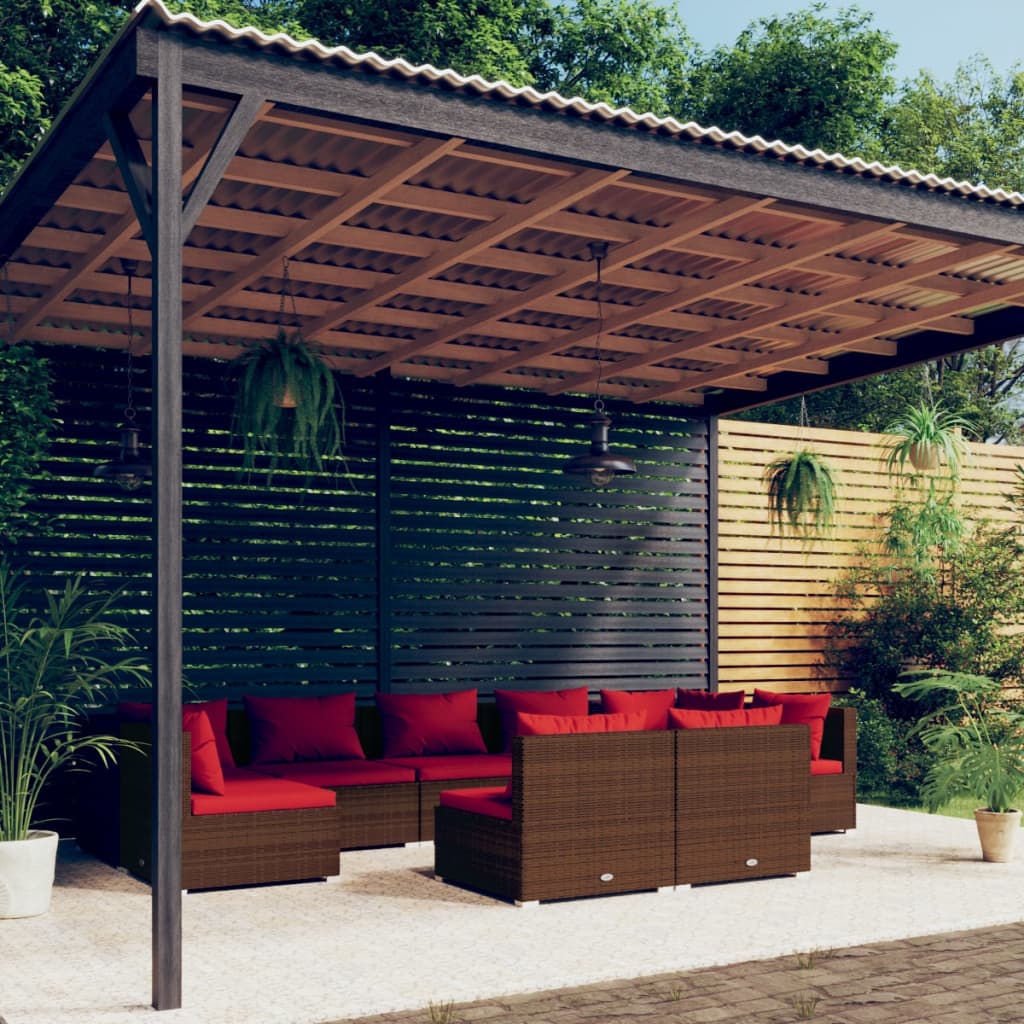 vidaXL 9-delige Loungeset met kussens poly rattan bruin