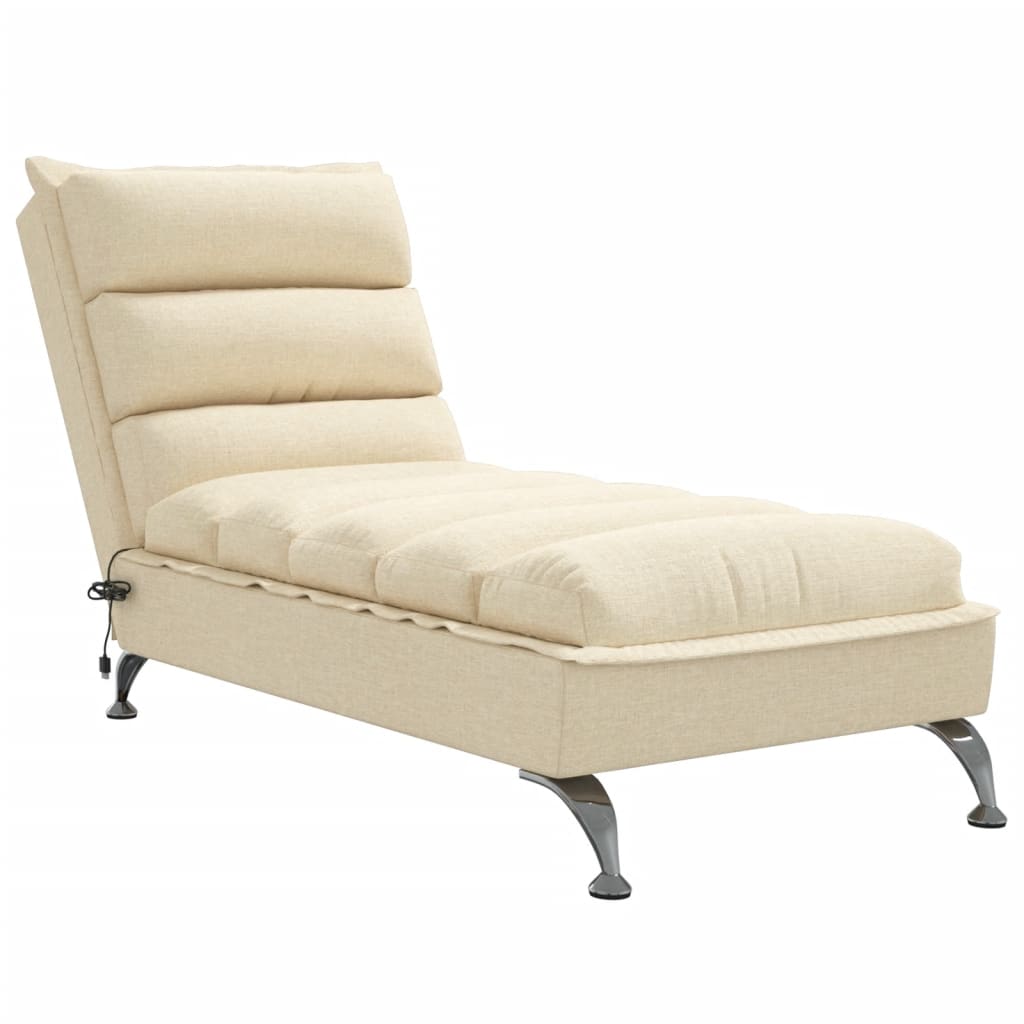 vidaXL Massage chaise longue met kussens stof crèmekleurig