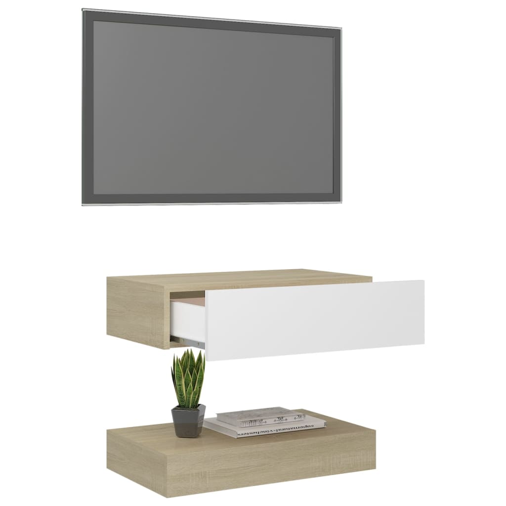 vidaXL Tv-meubel met LED-verlichting 60x35 cm wit sonoma eikenkleurig