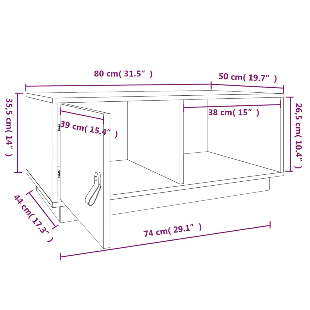 vidaXL Salontafel 80x50x35,5 cm massief grenenhout