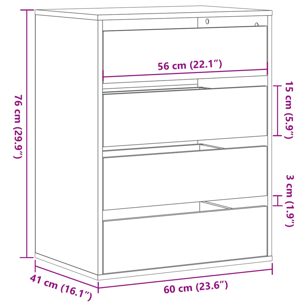 vidaXL Ladekast 60x41x76 cm bewerkt hout grijs sonoma eikenkleurig