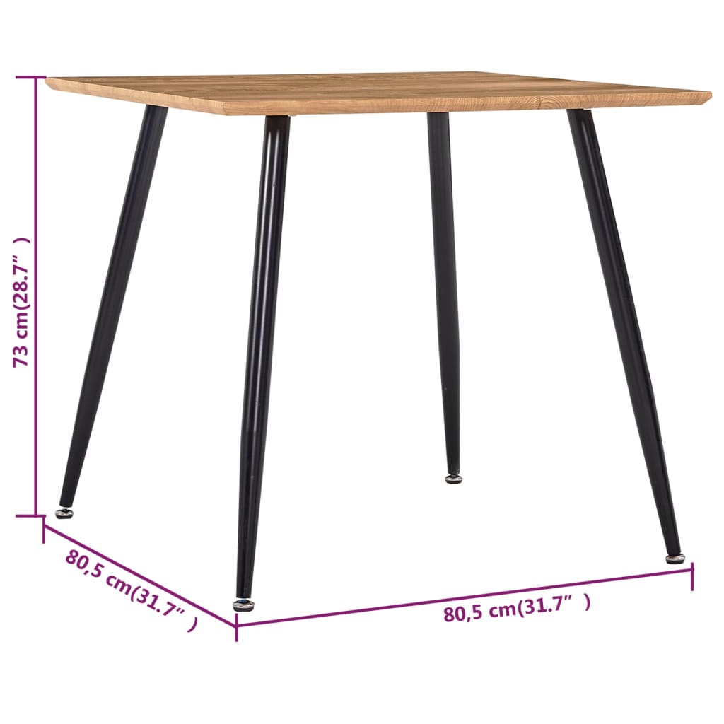 vidaXL Eettafel 80,5x80,5x73 cm MDF eikenkleurig en zwart