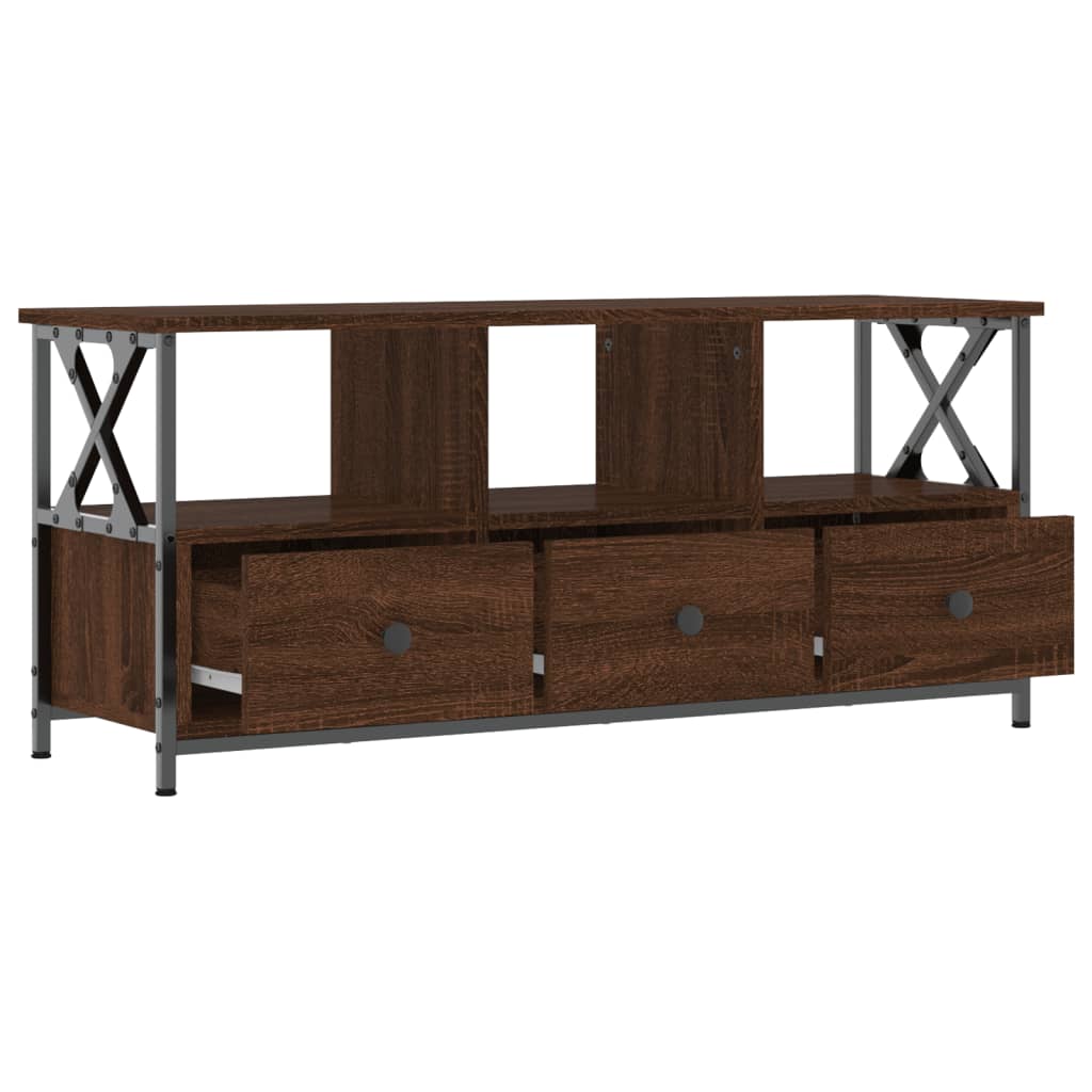 vidaXL Tv-meubel 102x33x45 cm bewerkt hout en ijzer bruin eikenkleur