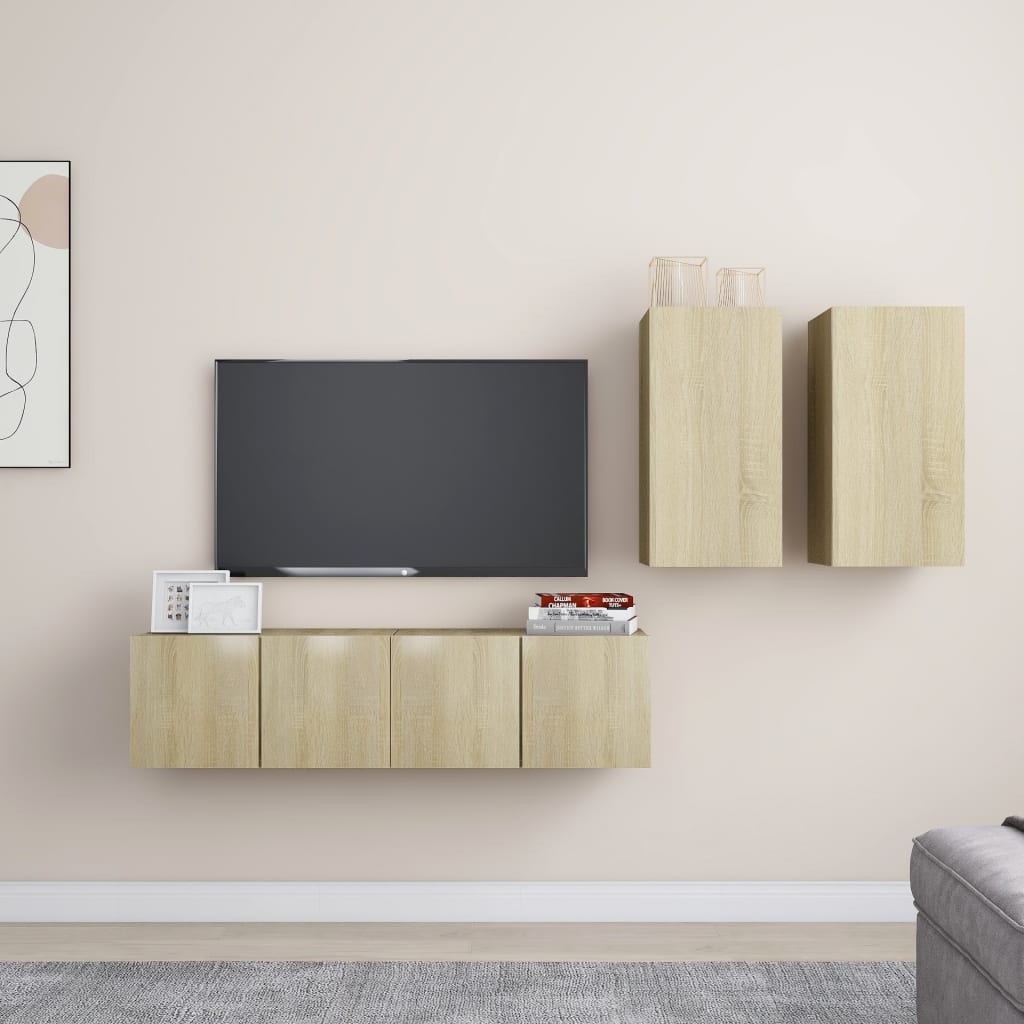 vidaXL 4-delige Tv-meubelset bewerkt hout sonoma eikenkleurig