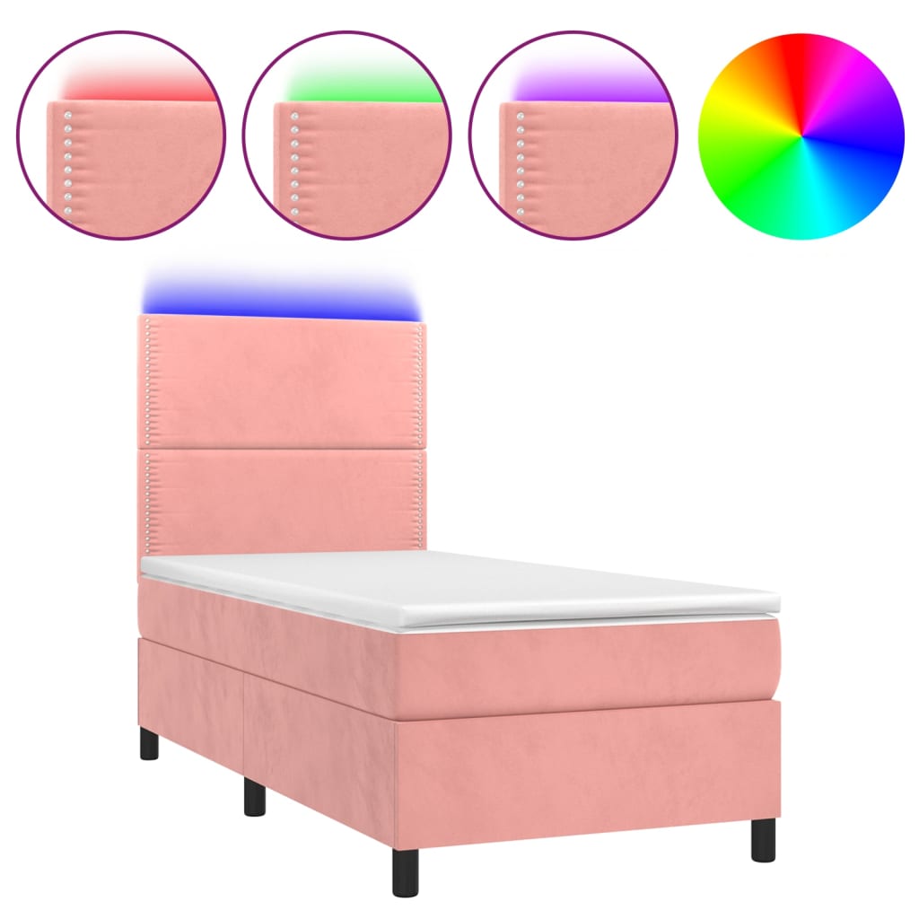 vidaXL Boxspring met matras en LED fluweel roze 80x200 cm